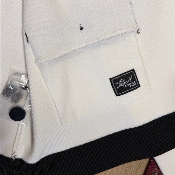 New Karl Lagerfeld Paris White Cardigan with Black Trim size L - Picture 6 of 8